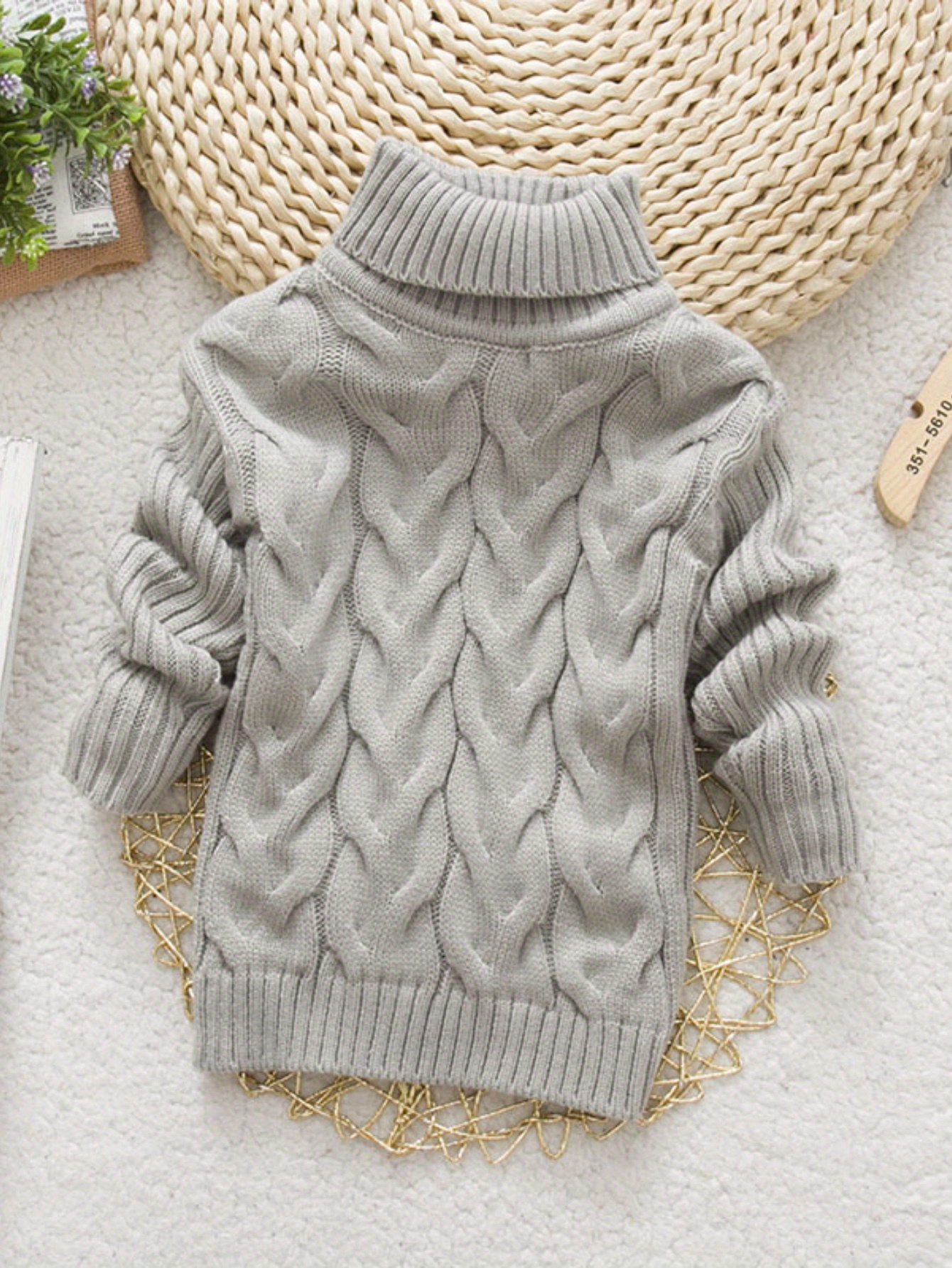 [Kids' | Casual Sweater] 1pc Kids' Casual High Neck Sweater | Solid Color Knit Pullover with Torsade Pattern, Stretch Fabric, Long Sleeve Top | for Boys and Girls - Autumn/Winter Collection