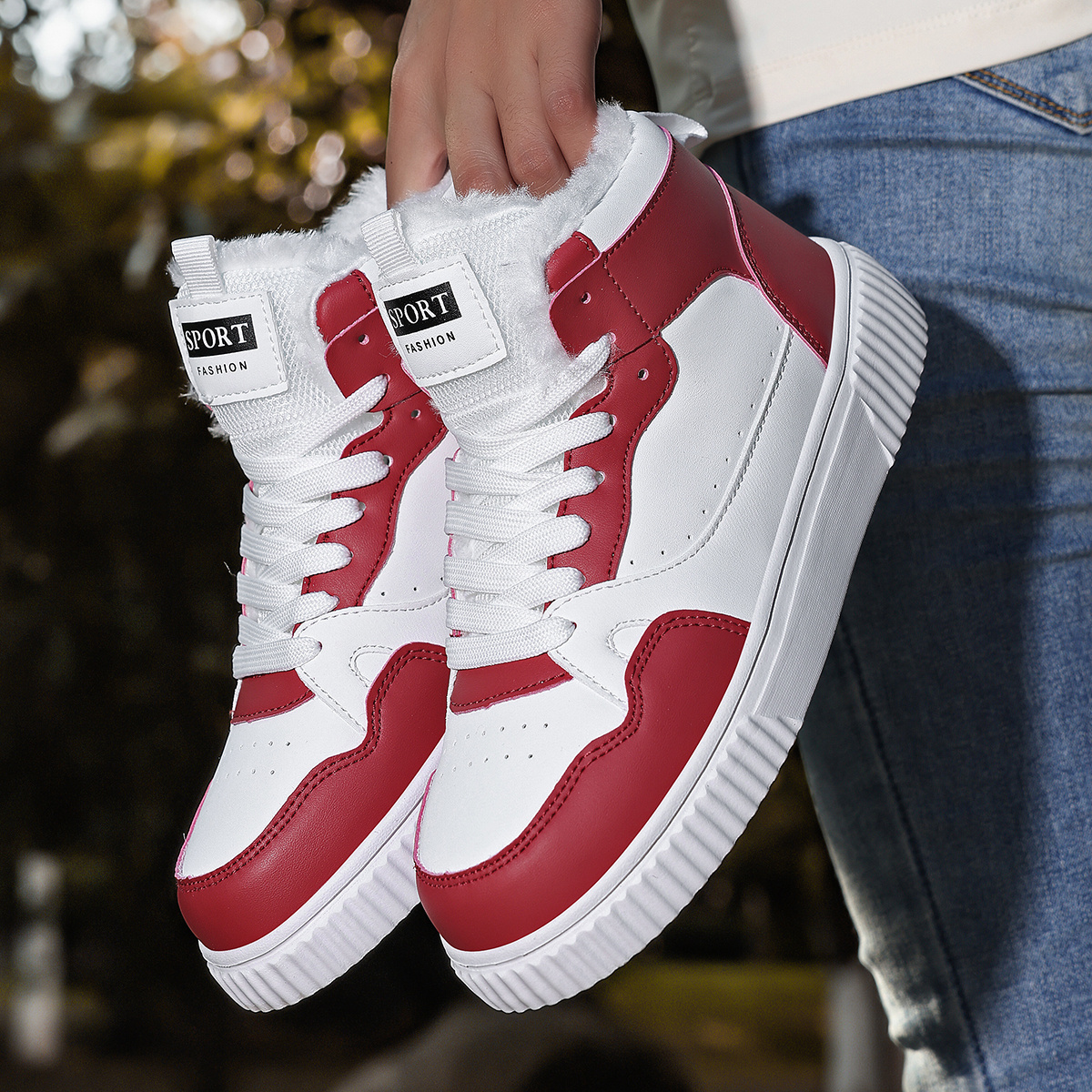 Women'S Winter High-Top Boots - Warm Fleece-Lined Ankle Boots with Thick MD Sole, Lace-Up Casual Style, Lightweight and Comfortable for Cold Weather, Perfect for Casual Attire, Winter Boots, White Boot For Woman With Black Sole, Bootie Sneaker For Woman, High White Sneaker For Woman, Wide White Sneaker Casual Woman, Addie Shoe For Women