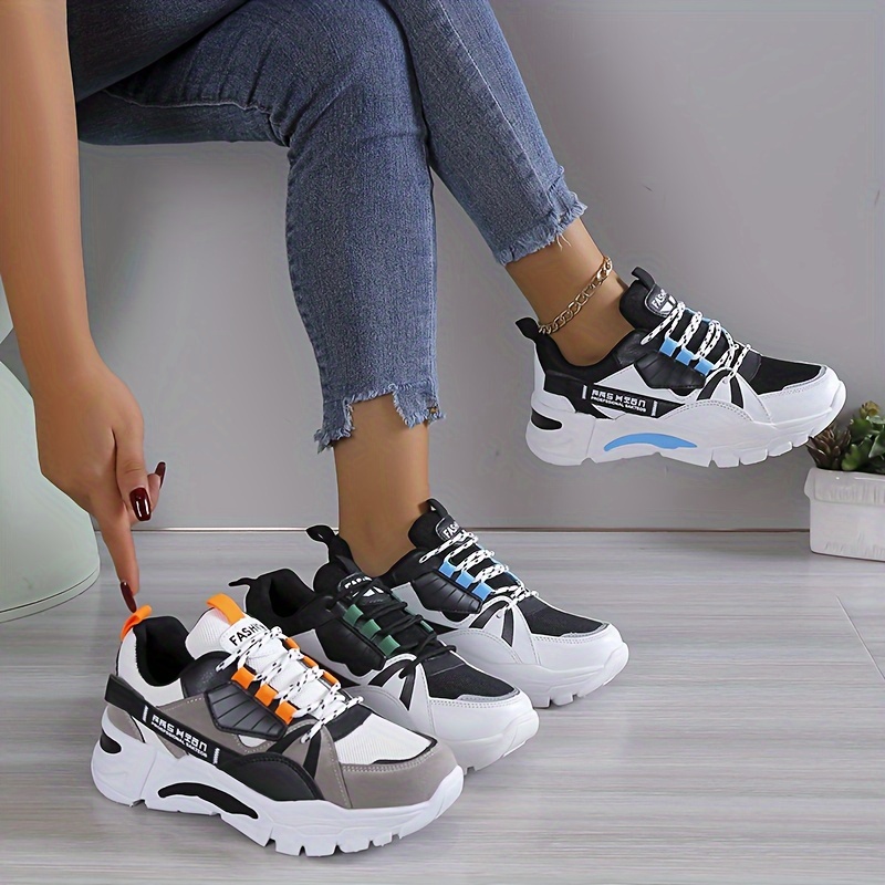 Women'S Lightweight Height-Boosting Sneakers - Stylish Color-Blocking Design, Comfortable Fabric & Synthetic Upper, EVA Sole, All-Season Versatile Shoes for Casual & Formal Outfits, Versatile Fashion Shoes | Colorblock Sneakers | EVA Sole Sneakers