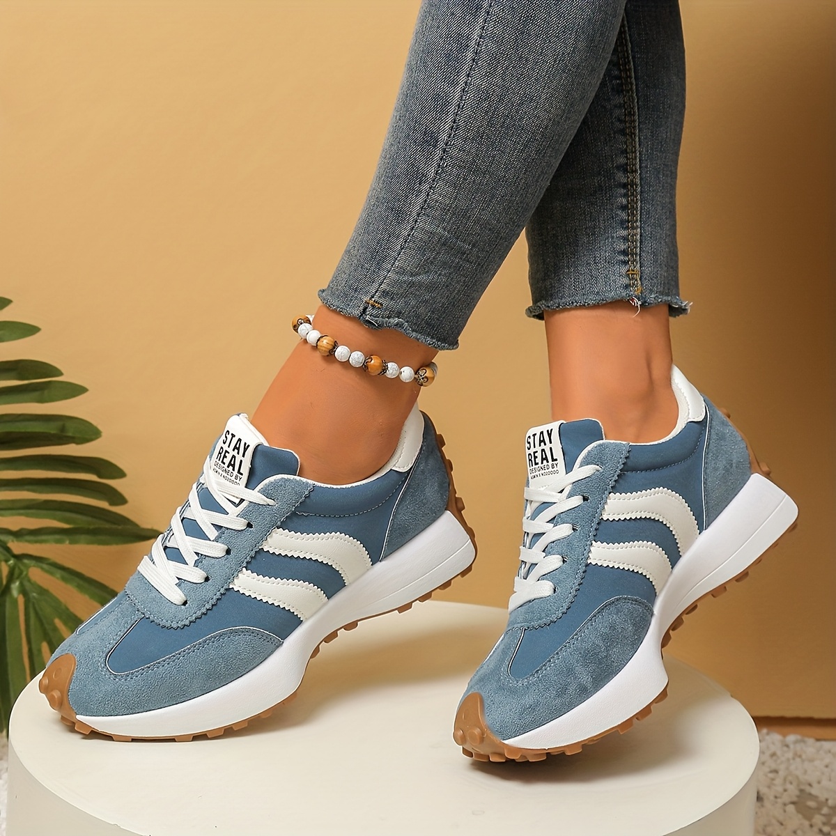 Women's Sneakers, Lightweight All-Season Outdoor Hiking, Breathable Fabric Upper, Cushioned Rubber Sole, All-Terrain Traction, for Walking Gym, Comfortable & Durable, Striped