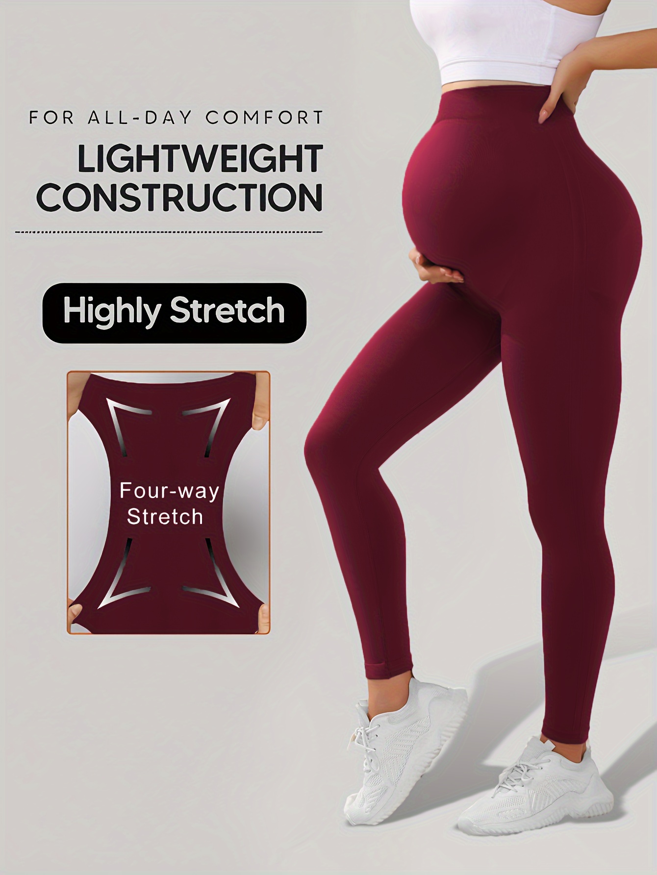 3Pcs Women's Solid Color Maternity Leggings, Slim Fit High Stretchy Yoga Sports Pants For Pregnant Women