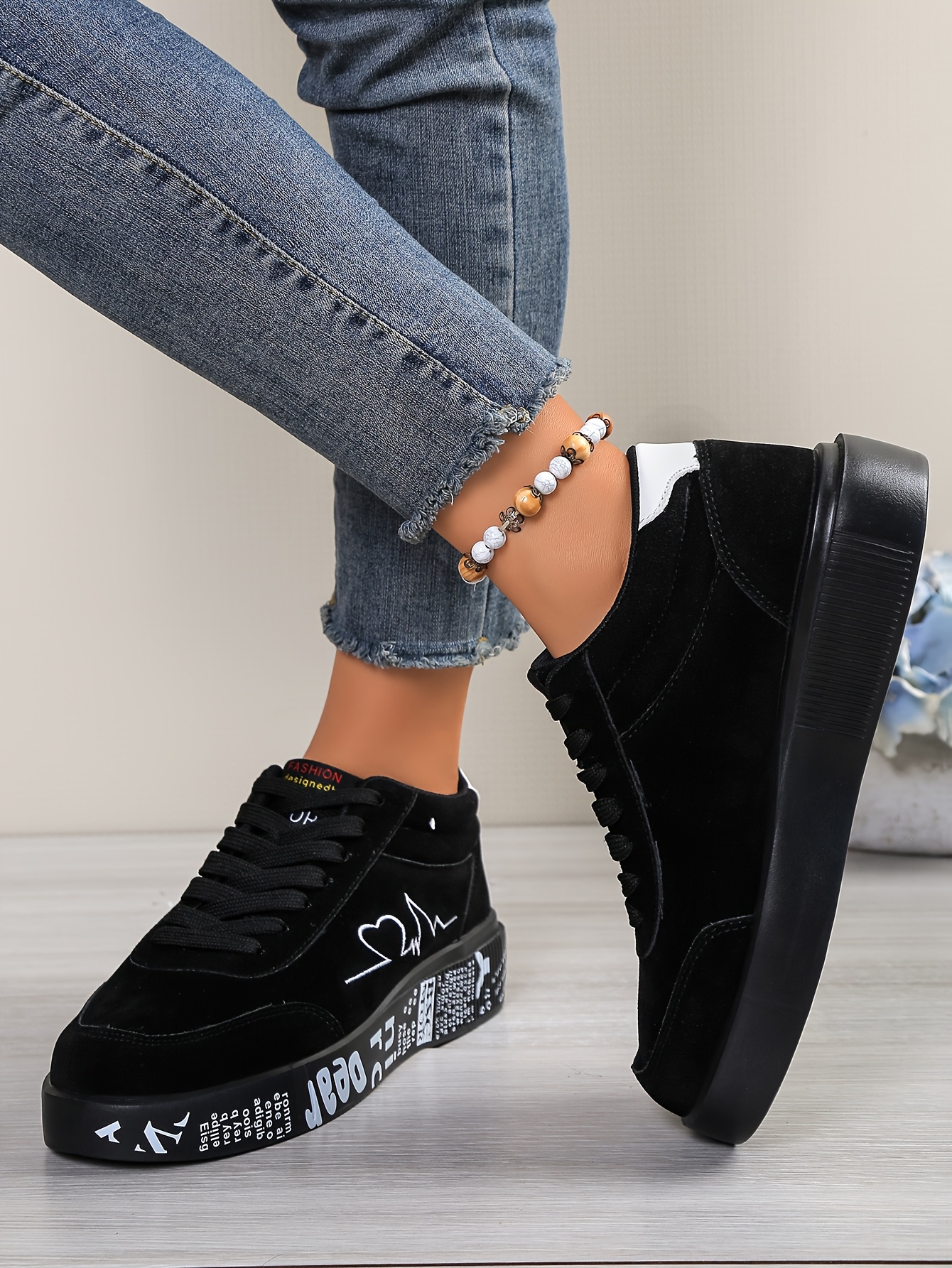 Women's & Unisex High-Top Lace-Up Sneakers - Heartbeat Line & Signature-Style Autograph Design (Becoming Mrs. / Husband & Wife) - Cushioned MD Sole, PU -like Upper - Valentine's Wedding Couple Shoes Gift - Red Low-Top Style