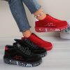 Women's & Unisex High-Top Lace-Up Sneakers - Heartbeat Line & Signature-Style Autograph Design (Becoming Mrs. / Husband & Wife) - Cushioned MD Sole, PU -like Upper - Valentine's Wedding Couple Shoes Gift - Red Low-Top Style
