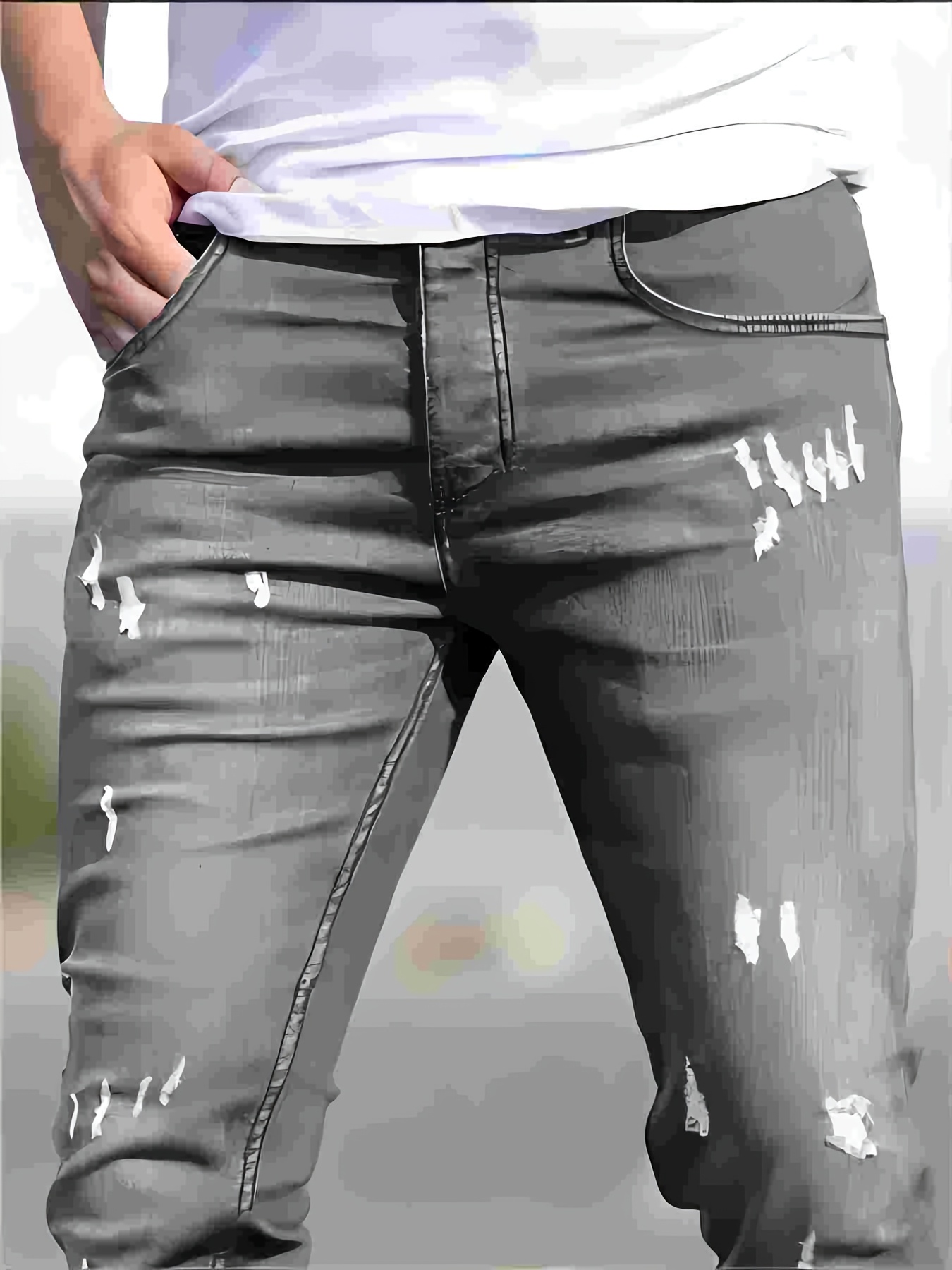 Men's Slim-Fit Stretch Denim Pants - Tight-Waist Stretchable Dress Pants with Washed Denim Color, Machine Washable All-Season Wear for Casual & Professional Outfits - Solid Color for of Matching Attire