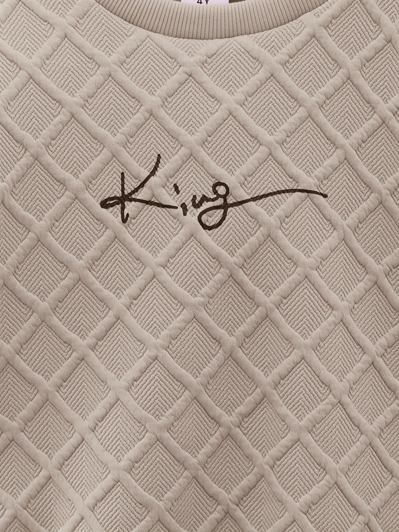 Two-Piece Boys' Youth Textured Fabric King Print Round Neck Long Sleeve Sweatshirt & Elastic Waist Slant Pocket Casual Faux Denim Set for Spring/Autumn, Perfect for Outdoor