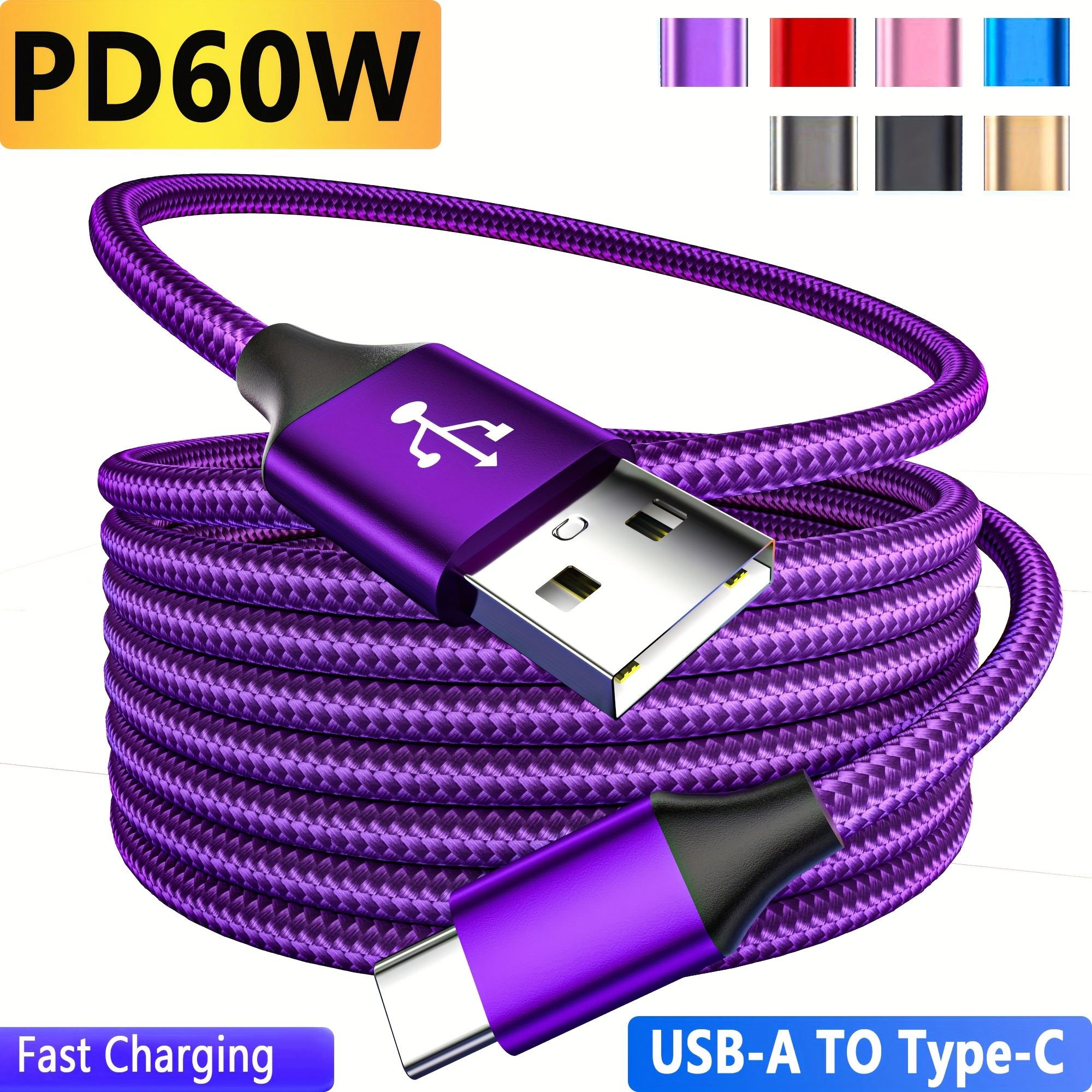 USB-C fast charge data cable, PD60W high-quality pure copper core, 3.3ft/6.6ft, support 2.0 data transmission (up to 480Mbps transmission), compatible with Xiaomi, Huawei, Samsung, One Plus vivo, oppo, infinixnote and other C-connected devices.