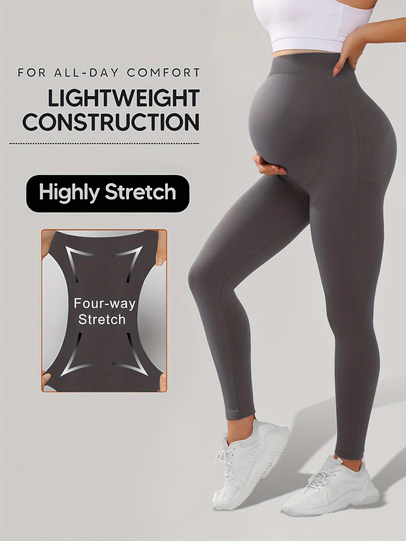 3Pcs Women's Solid Color Maternity Leggings, Slim Fit High Stretchy Yoga Sports Pants For Pregnant Women