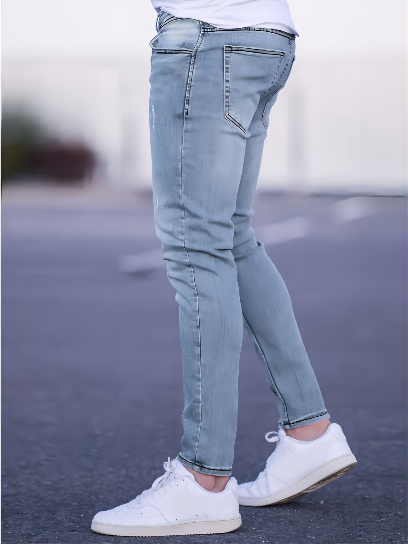 Men's Slim-Fit Stretch Denim Pants - Tight-Waist Stretchable Dress Pants with Washed Denim Color, Machine Washable All-Season Wear for Casual & Professional Outfits - Solid Color for of Matching Attire