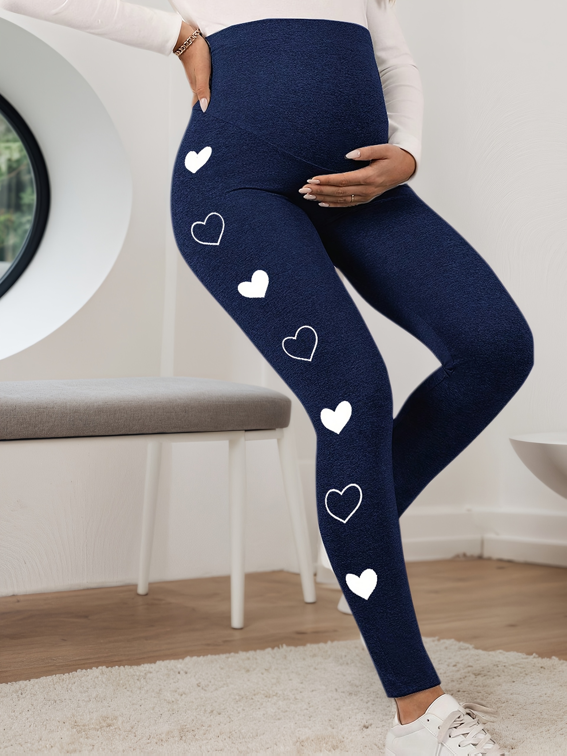 [Stylish Maternity Leggings] Stylish Maternity High-Waisted Pants for Women - Stretchy Pregnancy Leggings with Belly Support | Non-Slip Waistband, All-Season Tight Fit | Machine Washable for Everyday & Formal Wear, Maternity Clothes