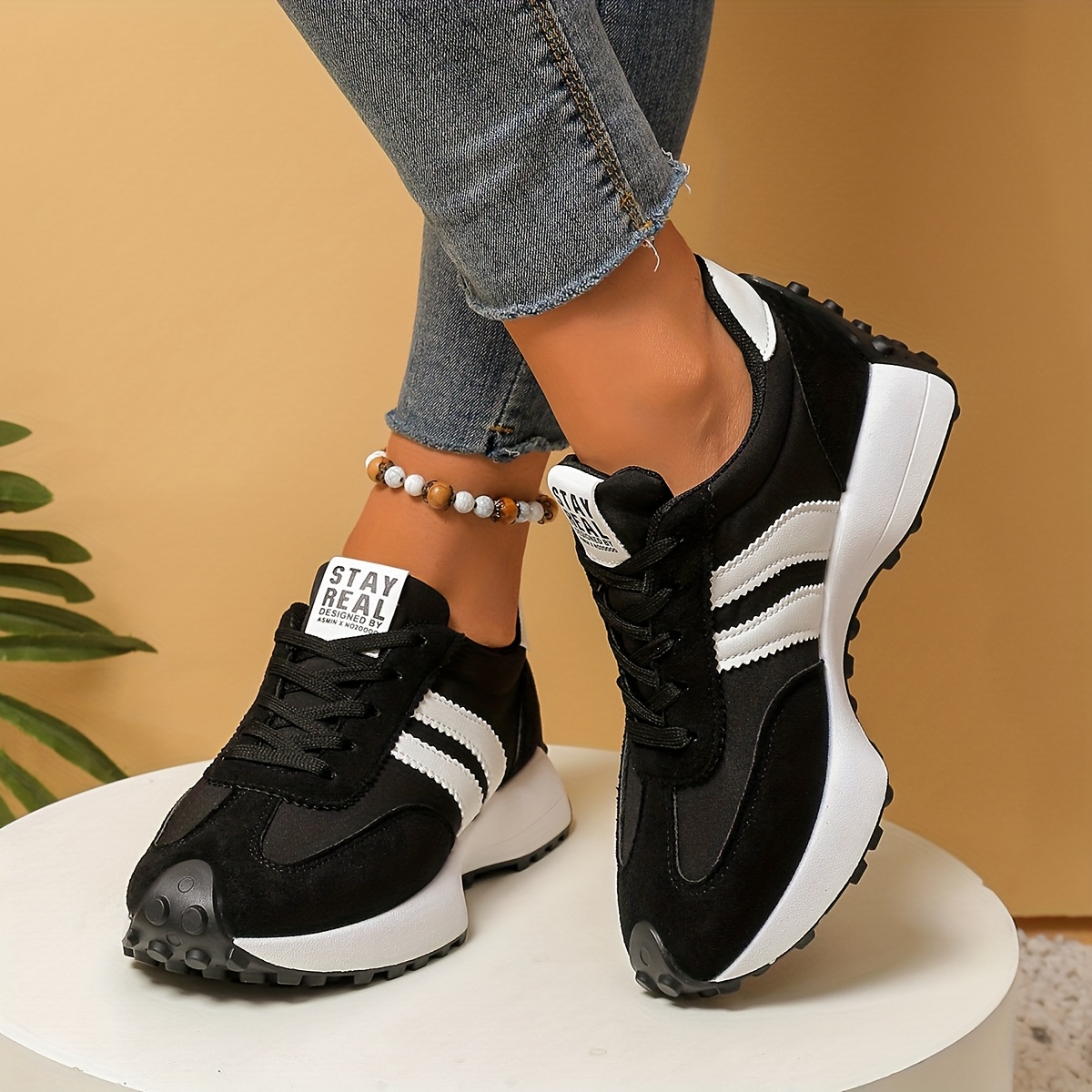 Fashionable Women'S Thick-soled Shoes | Comfortable, Multi-color Options, Sports Casual Style, Lace-up Closure, All-season Wear, KOONEXY Brand