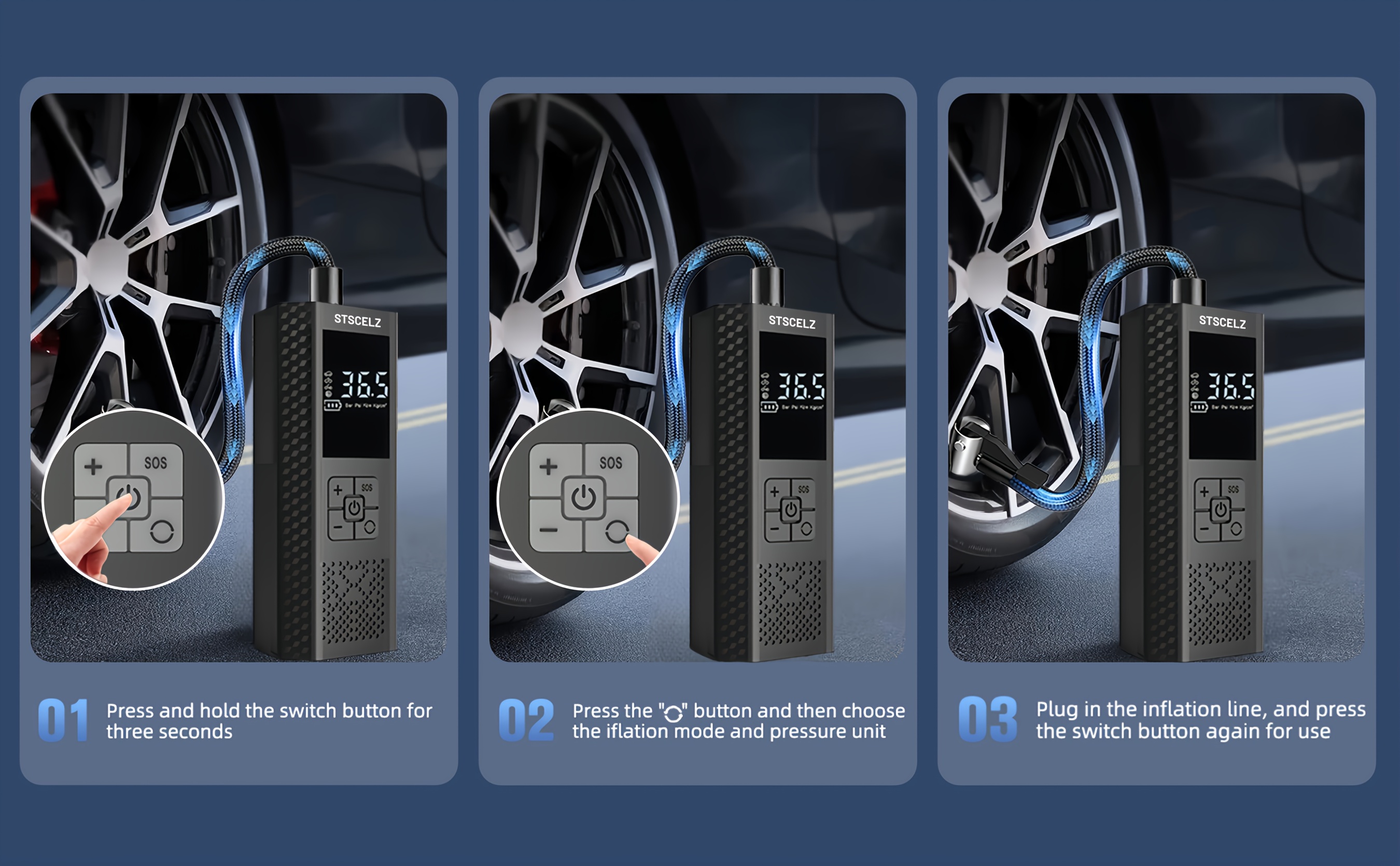 [Fast Tire Inflator] 3X Fast Portable Air Compressor Tire Inflator | 150 PSI Cordless Car Tire Air Pump with Pressure Gauge and LED Light - Electric Air Pump with Auto Shutoff for Car, Motorcycle, Bicycle, Balls