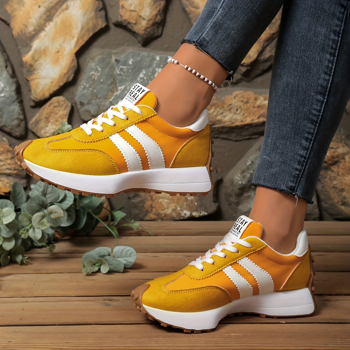Fashionable Women'S Thick-soled Shoes | Comfortable, Multi-color Options, Sports Casual Style, Lace-up Closure, All-season Wear, KOONEXY Brand