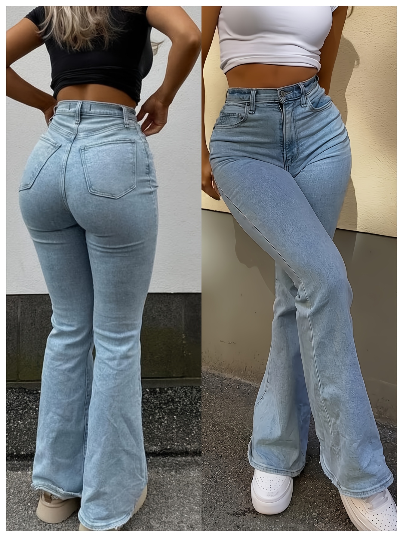 Y2K Fashionable Stretch Washed Light Blue Micro-Flare Women'S Jeans | High Waist, Skinny Fit, DeniMood Brand, All-Season Wear