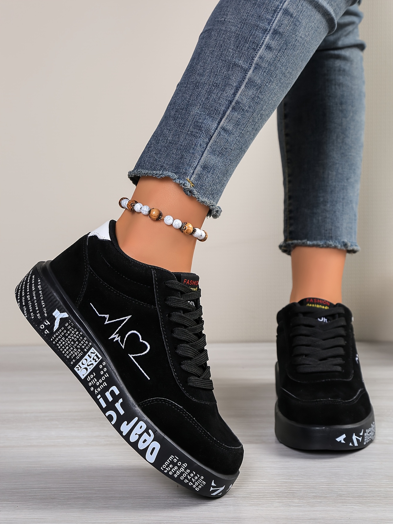 Women's & Unisex High-Top Lace-Up Sneakers - Heartbeat Line & Signature-Style Autograph Design (Becoming Mrs. / Husband & Wife) - Cushioned MD Sole, PU -like Upper - Valentine's Wedding Couple Shoes Gift - Red Low-Top Style