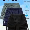 [Breathable Athletic Shorts] 3pcs Men's Athletic Shorts with Pockets - Breathable, Quick-Dry & Lightweight Fabric, Loose Fit, Elastic Drawstring Waist, Solid Colors (Green, Navy Blue, Black) for Gym, Training & Casual Wear, Geometric Pattern Design | Moisturewicking Fabric