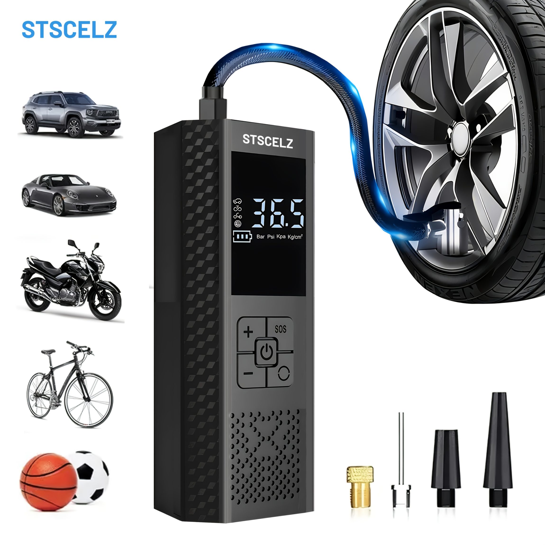 [Fast Tire Inflator] 3X Fast Portable Air Compressor Tire Inflator | 150 PSI Cordless Car Tire Air Pump with Pressure Gauge and LED Light - Electric Air Pump with Auto Shutoff for Car, Motorcycle, Bicycle, Balls