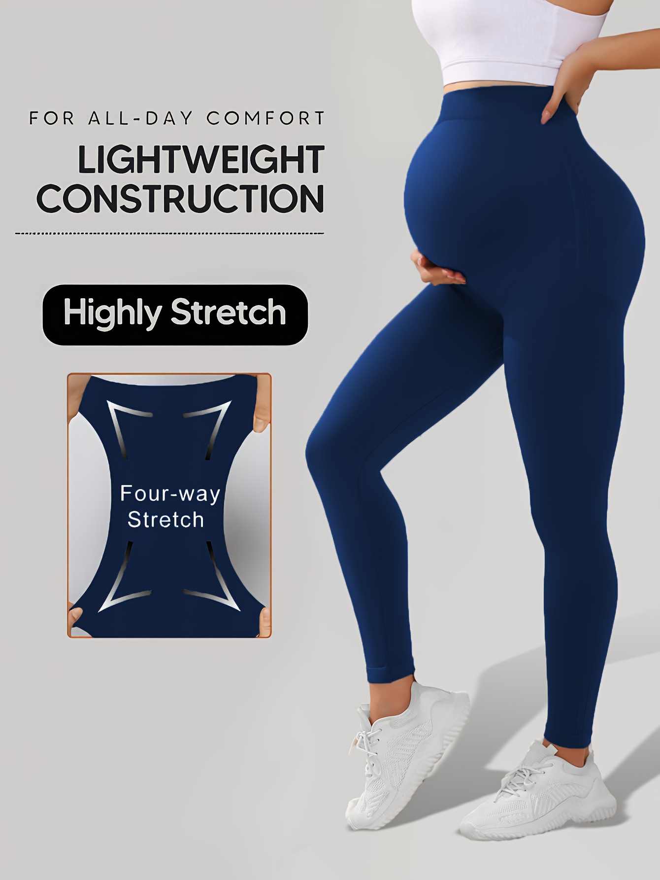 3Pcs Women's Solid Color Maternity Leggings, Slim Fit High Stretchy Yoga Sports Pants For Pregnant Women
