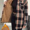 Women'S Plaid Fleece-Lined Coat - Asymmetrical Hem, Long Sleeve, Button-Up Front, Brown & Checkered Pattern, Casual Fall/Winter Outerwear, Cozy Fleece Lining