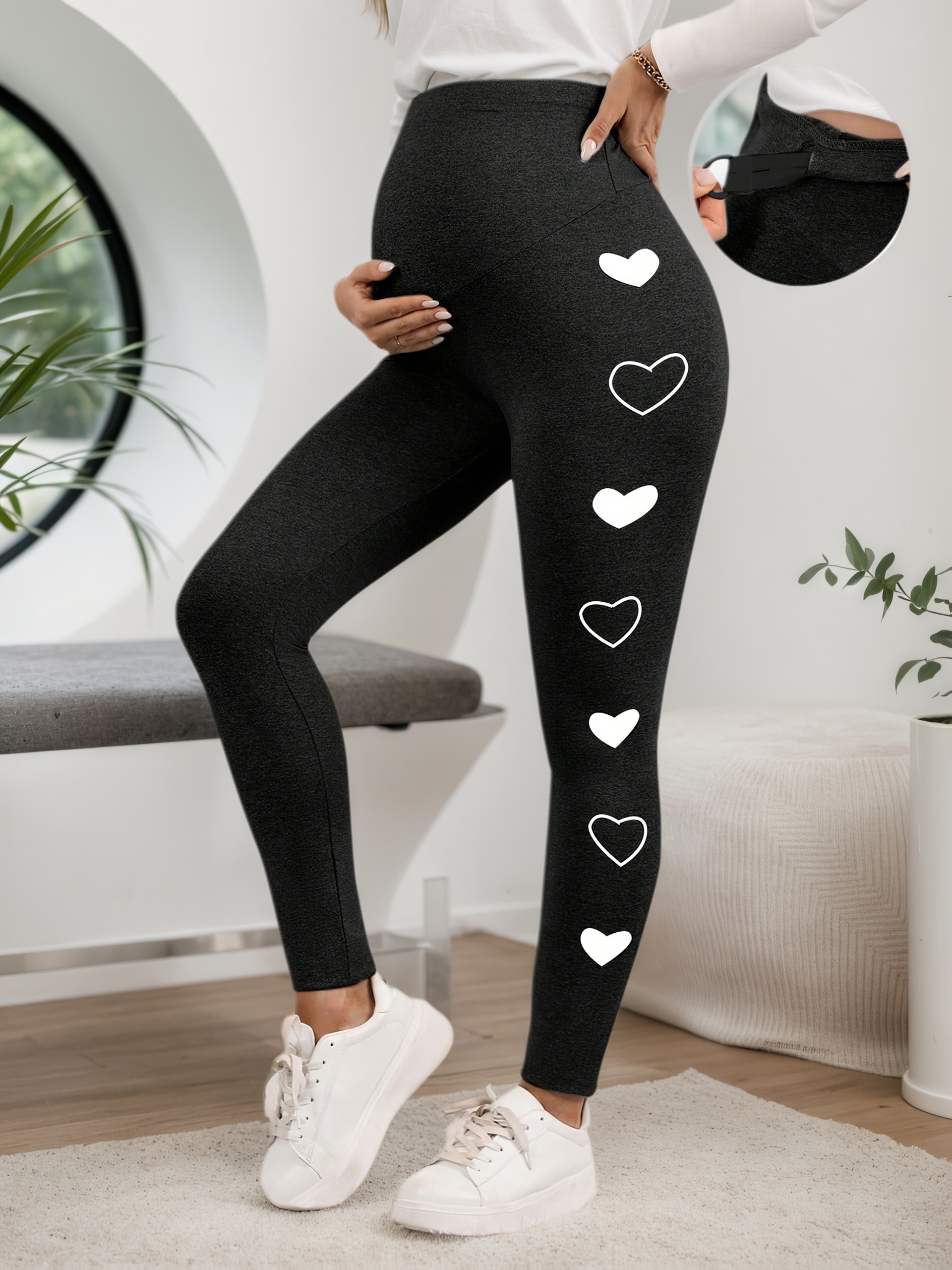 [Stylish Maternity Leggings] Stylish Maternity High-Waisted Pants for Women - Stretchy Pregnancy Leggings with Belly Support | Non-Slip Waistband, All-Season Tight Fit | Machine Washable for Everyday & Formal Wear, Maternity Clothes