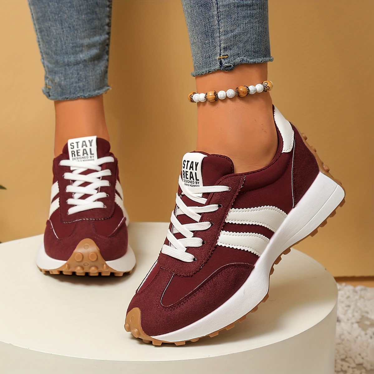 Women's Sneakers, Lightweight All-Season Outdoor Hiking, Breathable Fabric Upper, Cushioned Rubber Sole, All-Terrain Traction, for Walking Gym, Comfortable & Durable, Striped - Image 10