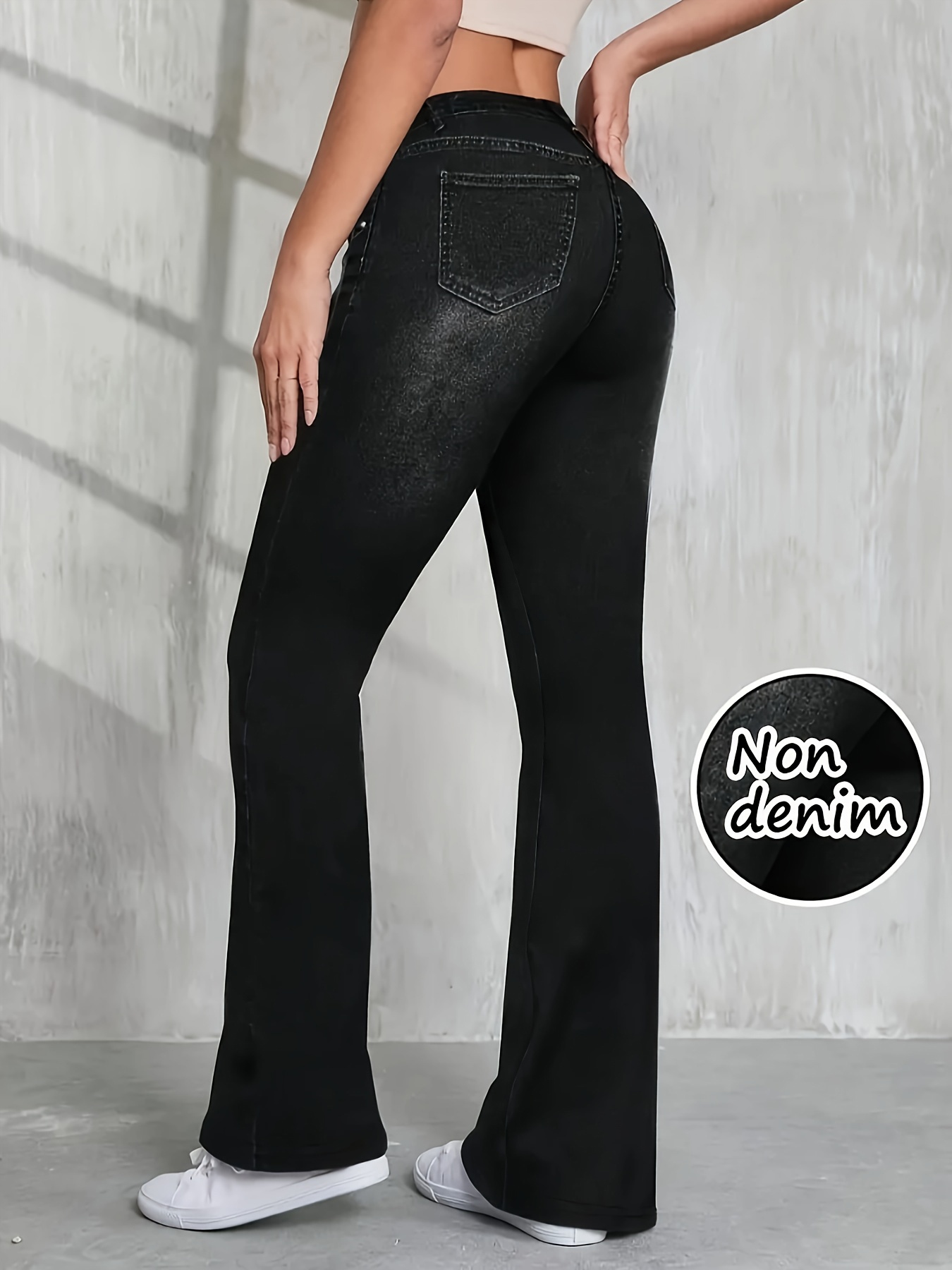 【imitation denim】Women'S High-Elastic Printed Faux Denim-Style Flared Pants | Not Real Denim - Comfortable And Casual for All Seasons, Versatile Design, a Must-Have for Everyday Outfits - Image 3