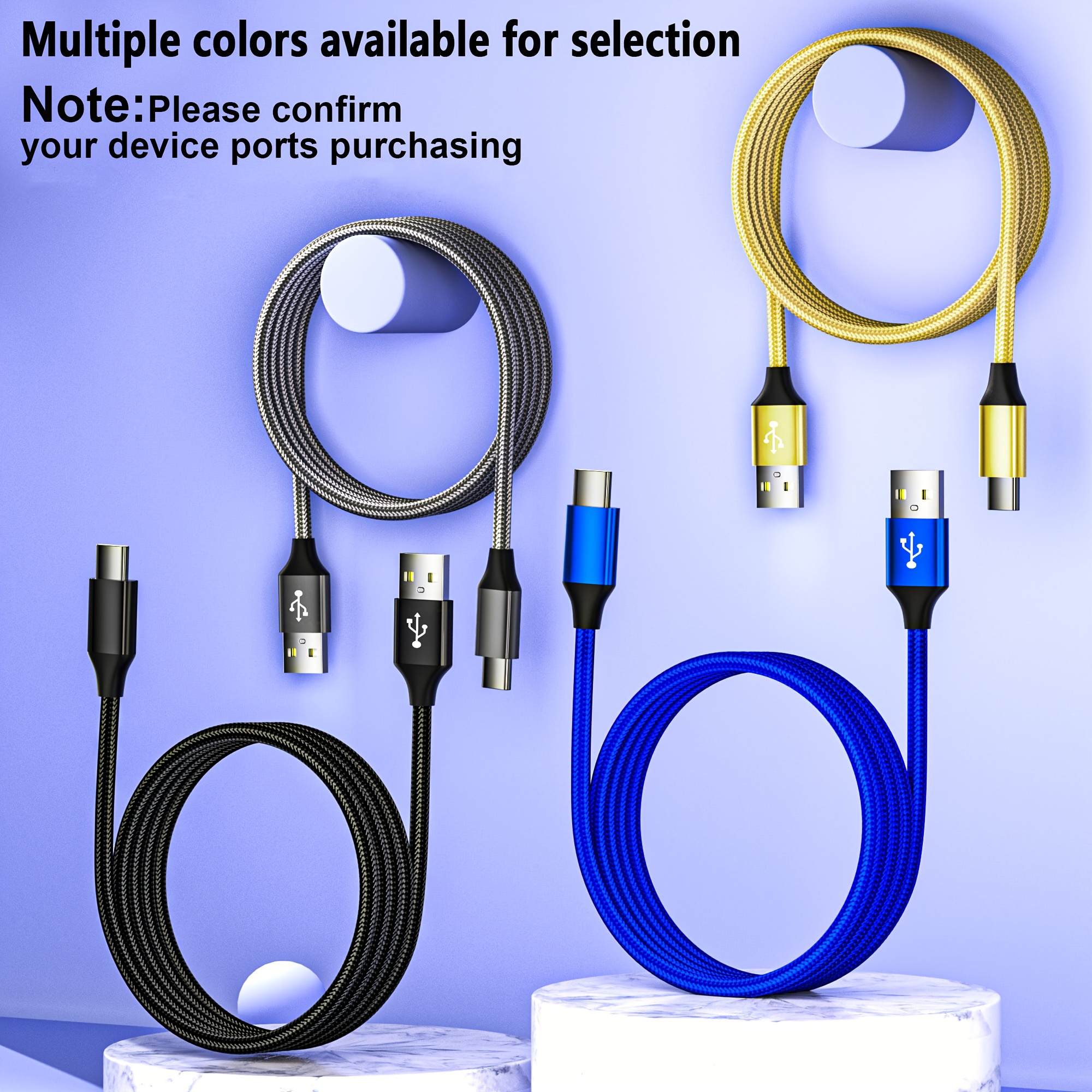 USB-C fast charge data cable, PD60W high-quality pure copper core, 3.3ft/6.6ft, support 2.0 data transmission (up to 480Mbps transmission), compatible with Xiaomi, Huawei, Samsung, One Plus vivo, oppo, infinixnote and other C-connected devices.