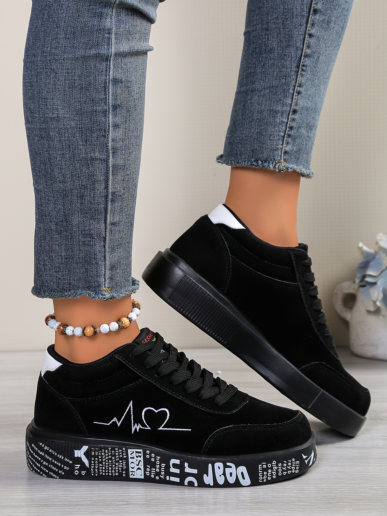 Women's & Unisex High-Top Lace-Up Sneakers - Heartbeat Line & Signature-Style Autograph Design (Becoming Mrs. / Husband & Wife) - Cushioned MD Sole, PU -like Upper - Valentine's Wedding Couple Shoes Gift - Red Low-Top Style