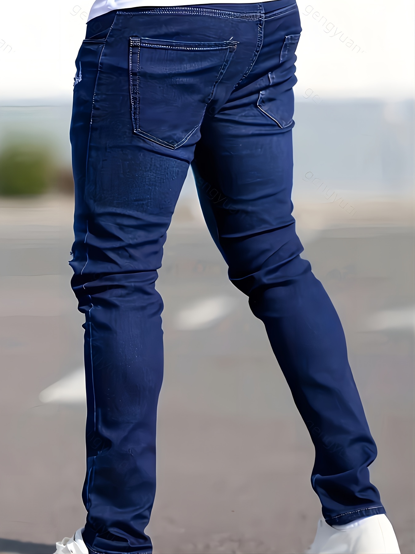 Men's Slim-Fit Stretch Denim Pants - Tight-Waist Stretchable Dress Pants with Washed Denim Color, Machine Washable All-Season Wear for Casual & Professional Outfits - Solid Color for of Matching Attire