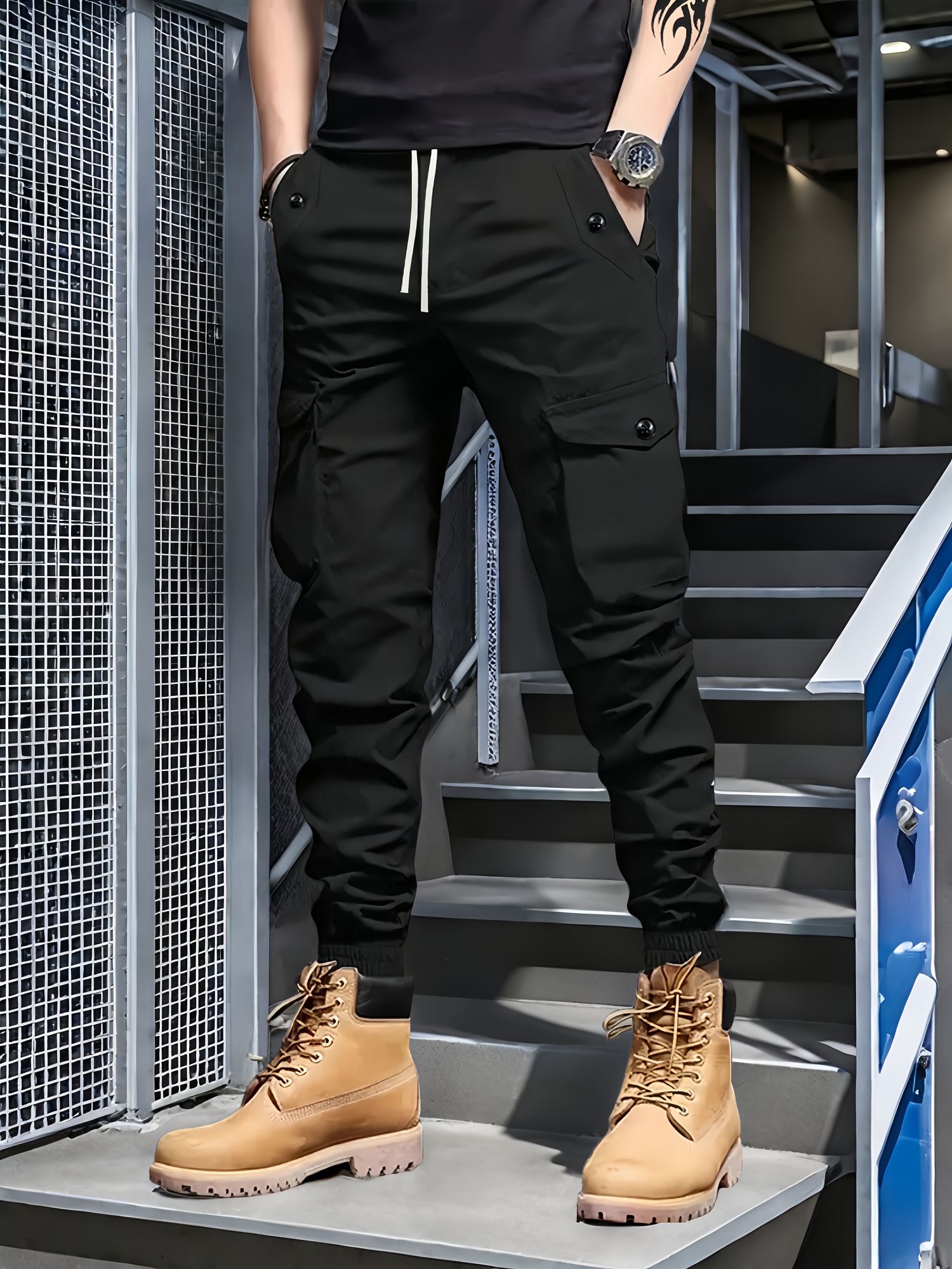 Men'S Heavy-Duty Cargo Pants with Multiple Pockets, Solid Color Drawstring Waist and Zippered Pockets - Black Khaki Tactical Work Trousers for Casual Attire. Outdoor, Hiking, Construction - Non-Stretch Durable Fabric, Spring Summer Autumn Winter Casual Wear, Regular Fit, Street Style, Reinforced Stitching, Perfect for Outdoor Enthusiasts, Halloween & Christmas Gift, Tactical Pant For Men, Pant For Men, Drill Pant For Men, Cargo Pant For Men, Work Pant For Men, Work Trouser For Men