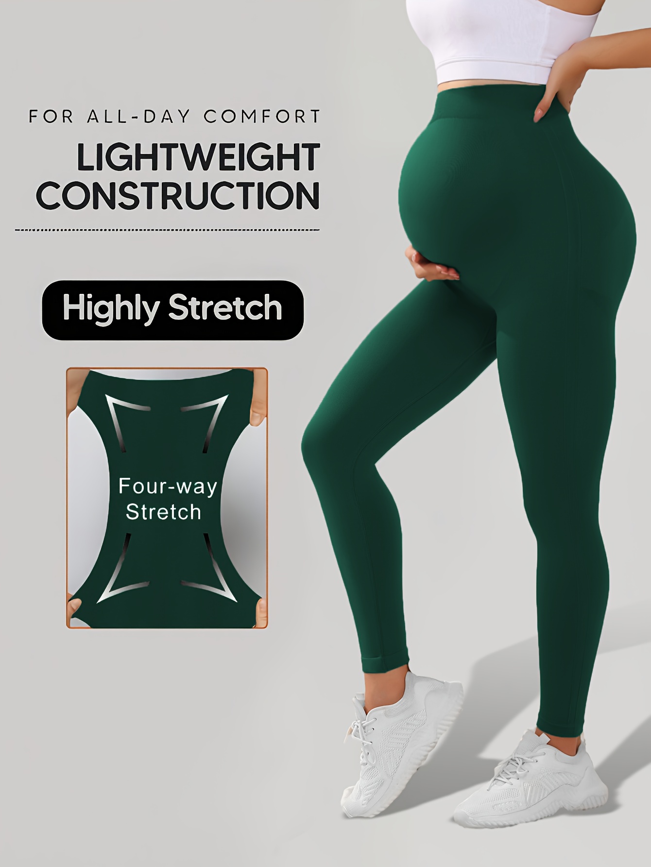 3Pcs Women's Solid Color Maternity Leggings, Slim Fit High Stretchy Yoga Sports Pants For Pregnant Women