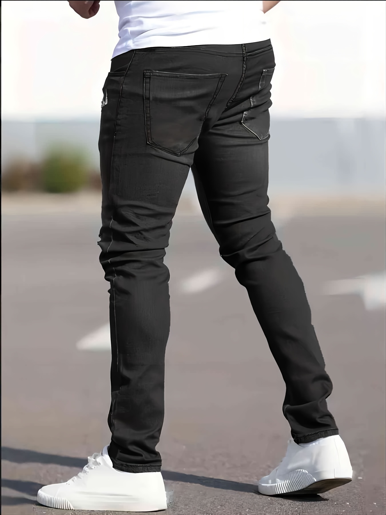 Men's Slim-Fit Stretch Denim Pants - Tight-Waist Stretchable Dress Pants with Washed Denim Color, Machine Washable All-Season Wear for Casual & Professional Outfits - Solid Color for of Matching Attire - Image 6