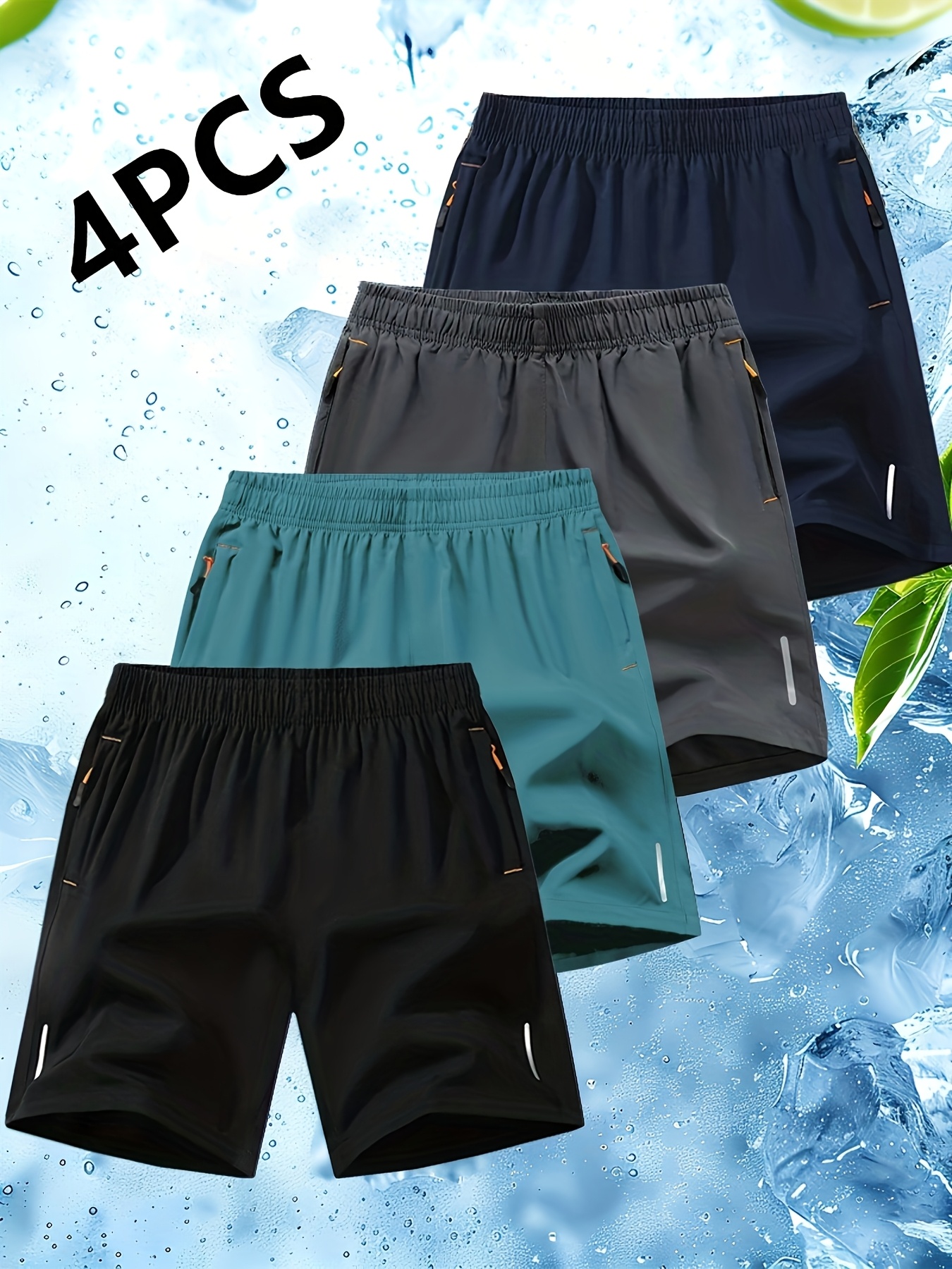 4pcs Men's Quick-Dry Athletic Shorts/Reflective Stripe/Breathable Gym Shorts, Non-Stretch Fabric for Running, Tennis