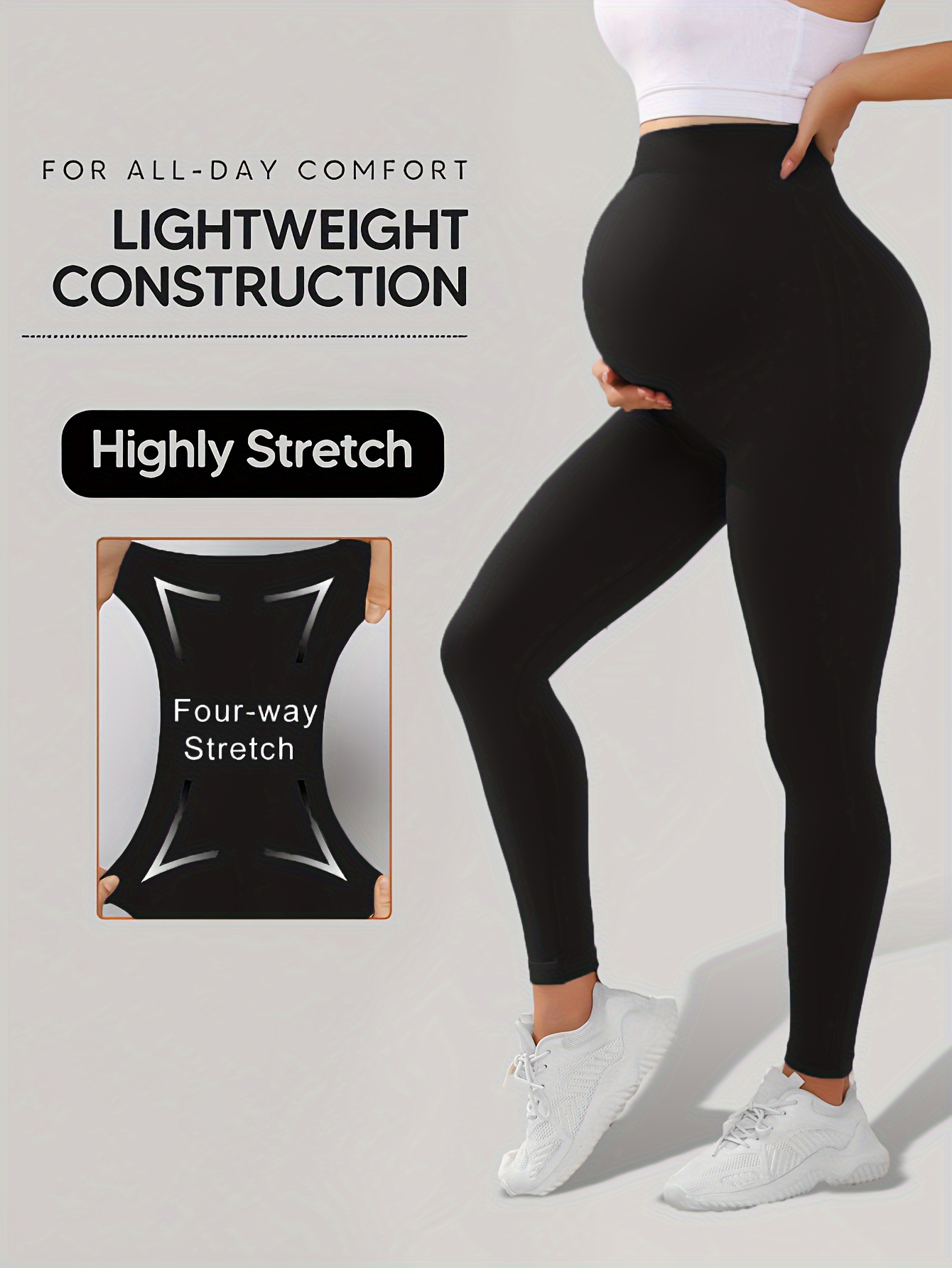 3Pcs Women's Solid Color Maternity Leggings, Slim Fit High Stretchy Yoga Sports Pants For Pregnant Women
