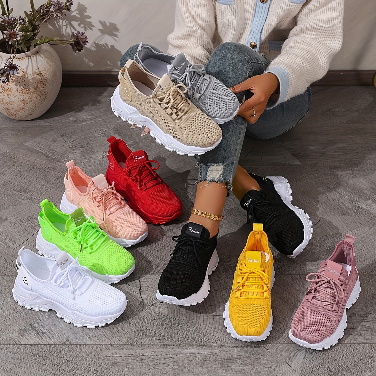 Women's Fashion Breathable Knit Sneakers, New Spring/Autumn Casual Lightweight Soft-Sole Walking Shoes, Comfortable Low-Top Running Shoes for Outdoor Use