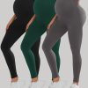 3Pcs Women's Solid Color Maternity Leggings, Slim Fit High Stretchy Yoga Sports Pants For Pregnant Women