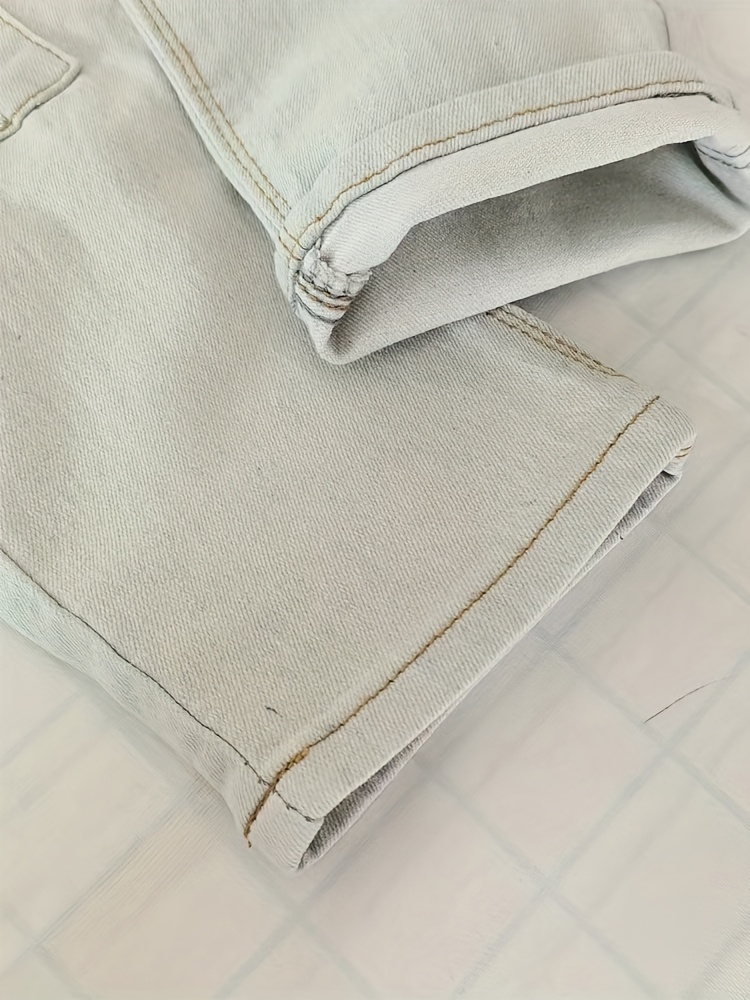 Boys' Light Wash Distressed Faux Denim Pants - Slim Fit Streetwear Jeans with Frayed Hem & Belt Loops, All-Season Casual Trousers for Spring/Fall