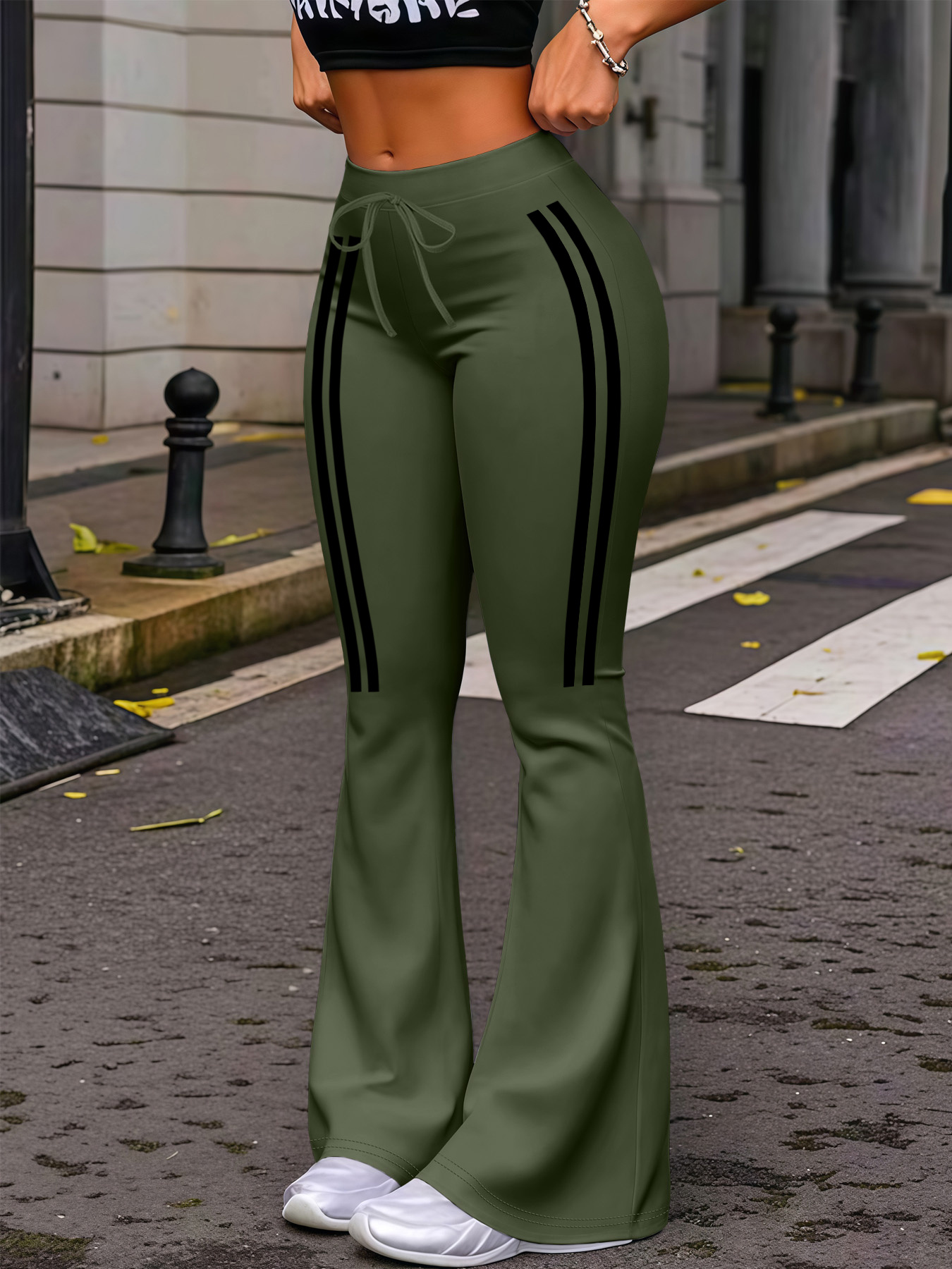 2026 Spring Women'S Symmetrical Striped Print | Comfortable Casual Regular Fit Straight-Leg Pants with Drawstring Waist