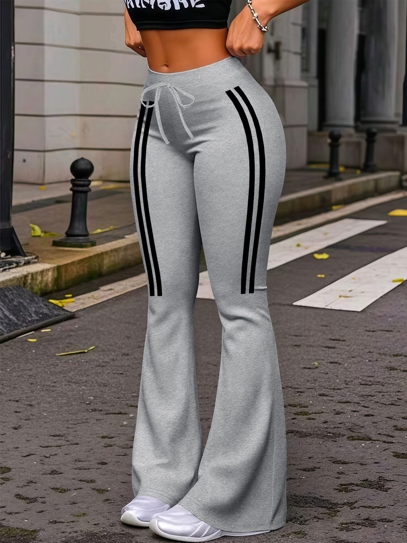 2026 Spring Women'S Symmetrical Striped Print | Comfortable Casual Regular Fit Straight-Leg Pants with Drawstring Waist