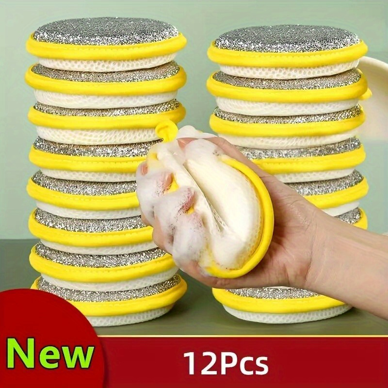 [Magic Dishwashing Sponge Brush] 6/12pcs Double-Sided Magic Dishwashing Sponge Brush | Pot and Dish Cleaner with Stain Eliminating Power - Durable, Absorbent Kitchen Cleaning Towel for Grease-Free Foaming Surfaces