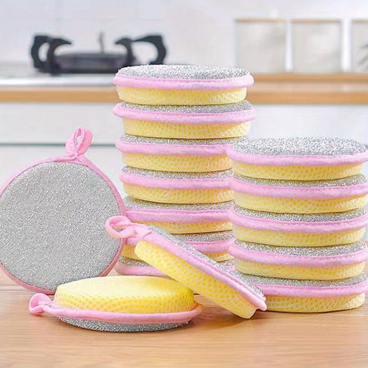 [Magic Dishwashing Sponge Brush] 6/12pcs Double-Sided Magic Dishwashing Sponge Brush | Pot and Dish Cleaner with Stain Eliminating Power - Durable, Absorbent Kitchen Cleaning Towel for Grease-Free Foaming Surfaces