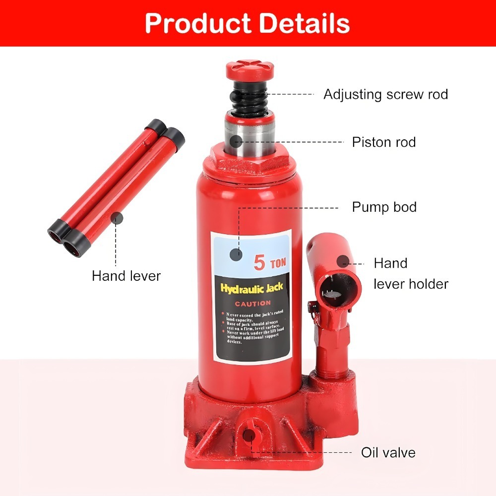 5-ton 5T bottle jack, portable hydraulic jack suitable for cars, compact car lift for roadside maintenance, used in garages, SUV