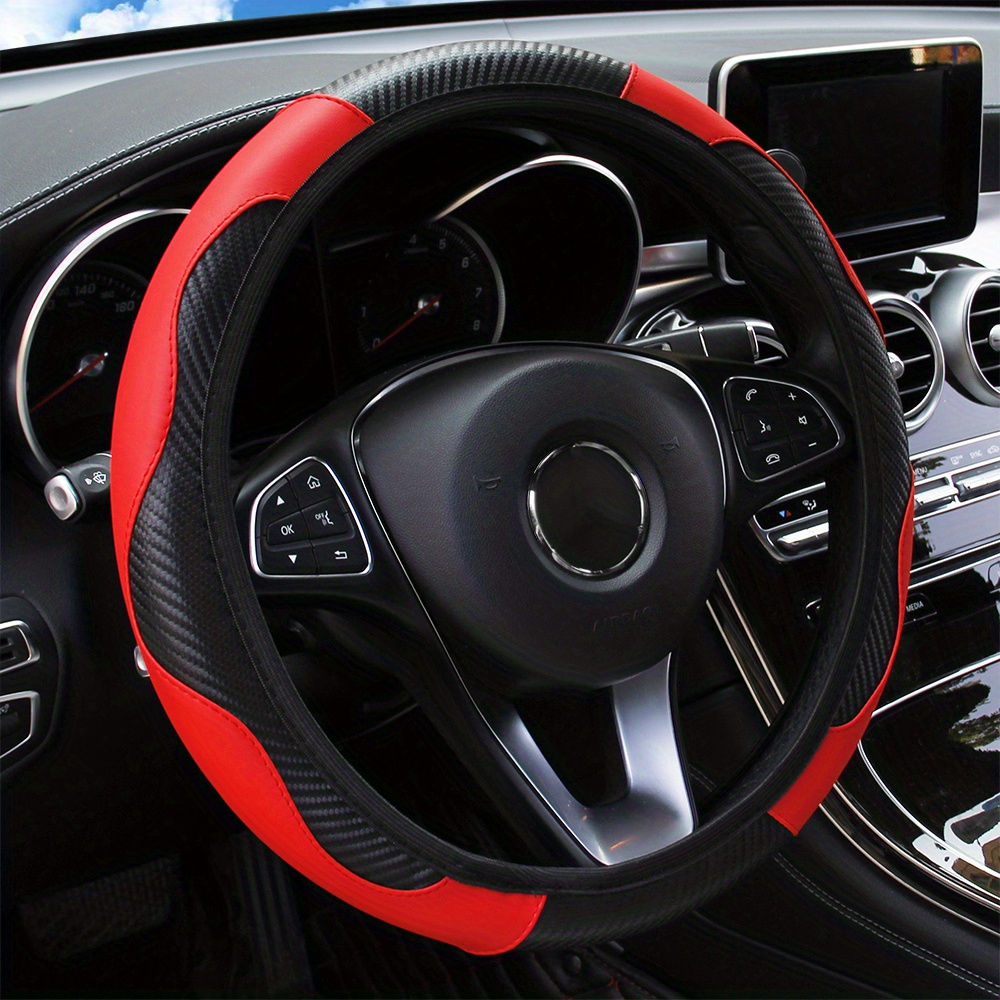 Carbon Fiber Non-Slip Car Steering Wheel Cover, No Inner Circle, 37-38CM, Car Accessories