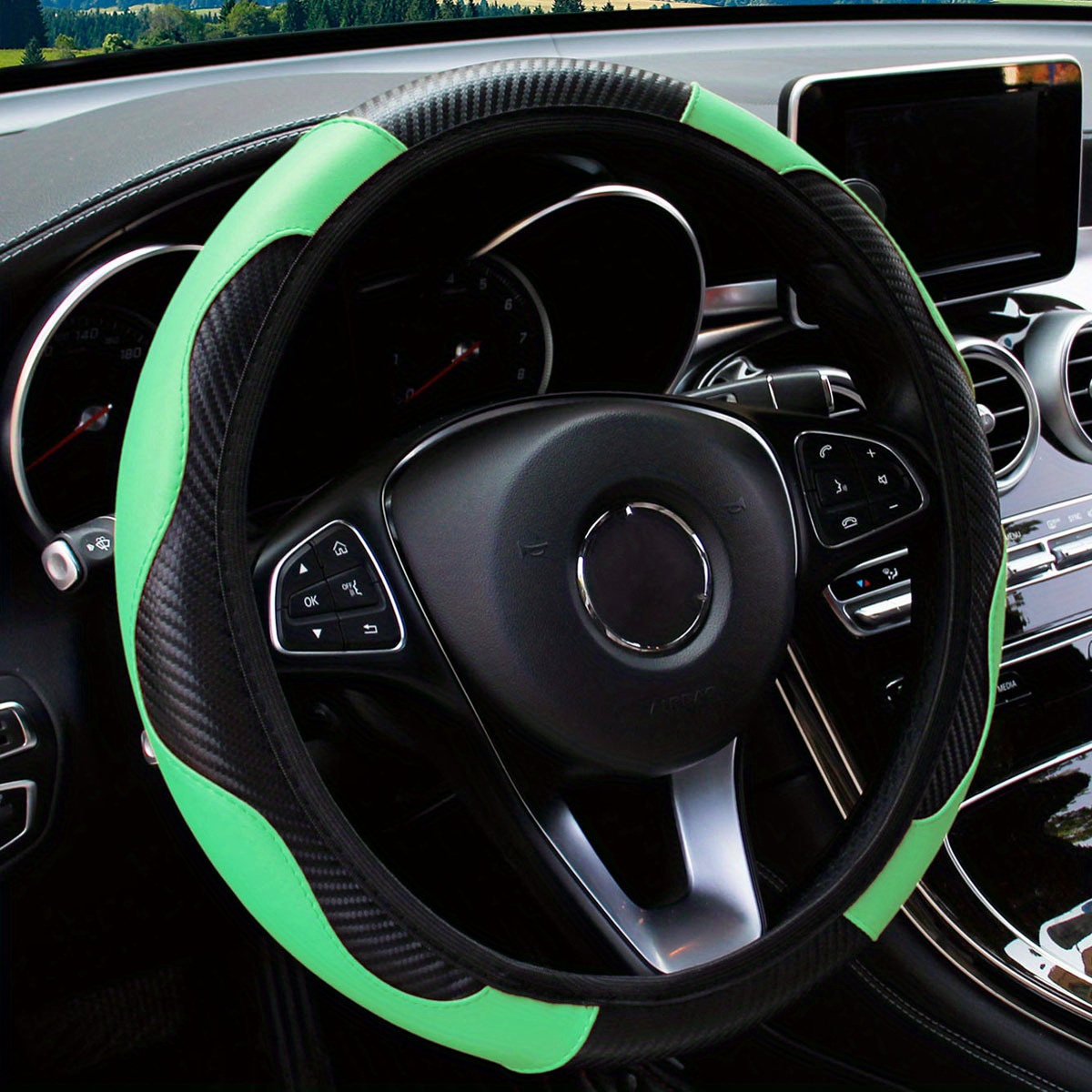 Carbon Fiber Non-Slip Car Steering Wheel Cover, No Inner Circle, 37-38CM, Car Accessories