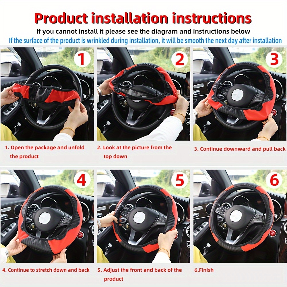 Carbon Fiber Non-Slip Car Steering Wheel Cover, No Inner Circle, 37-38CM, Car Accessories