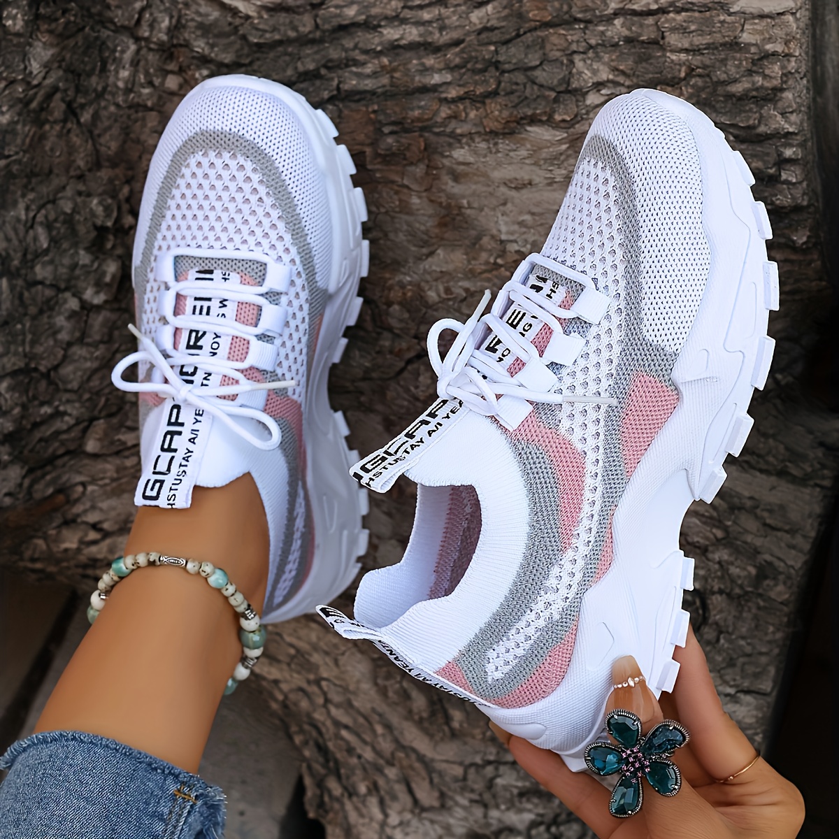 Women's Casual Thick-Sole Sneakers, Breathable Tennis Shoes with Laces for Outdoor Wear, Comfortable Low-Top Athletic Footwear