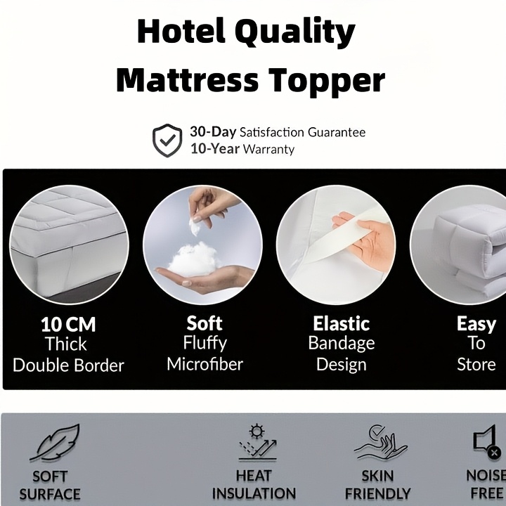 1Pc Hotel Quality Mattress Topper 10cm/ 4-Inch Deep Thick Plush Mattress Pad, Soft Bed Topper With Elastic Straps For Secure Fit, Single Double King Super All Sizes, White, Christmas Gift And Black Friday Items