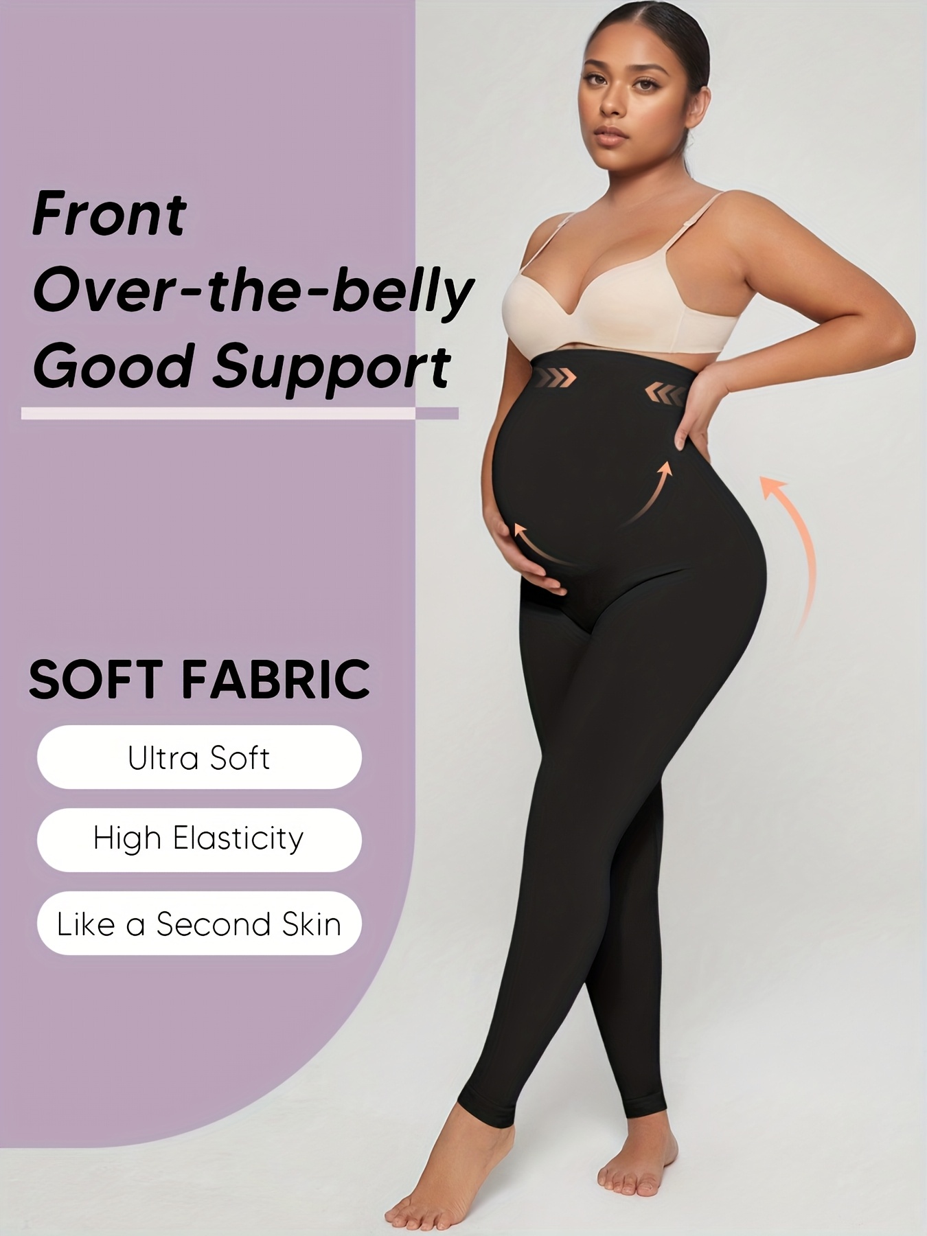 A Single Piece of High-Waisted Plus-Size Leggings for Pregnant Women, Featuring Soft Elastic Material for Tummy Support, Nine-Point Length, Machine Washable, And Fleece-Lined, Suitable for Autumn And Winter Layering.