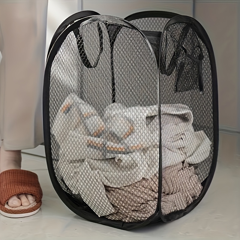 1pc Pop-Up Mesh Laundry Hamper with Ergonomic Handles - Foldable Fabric Storage Basket for Laundry Room, Living Room, Bathroom, Bedroom - High Capacity, No Padding, Black and Red Options, Laundry Accessory | Modern Laundry Basket | Durable Mesh Basket, Laundry Room Accessories, Laundry Baskets
