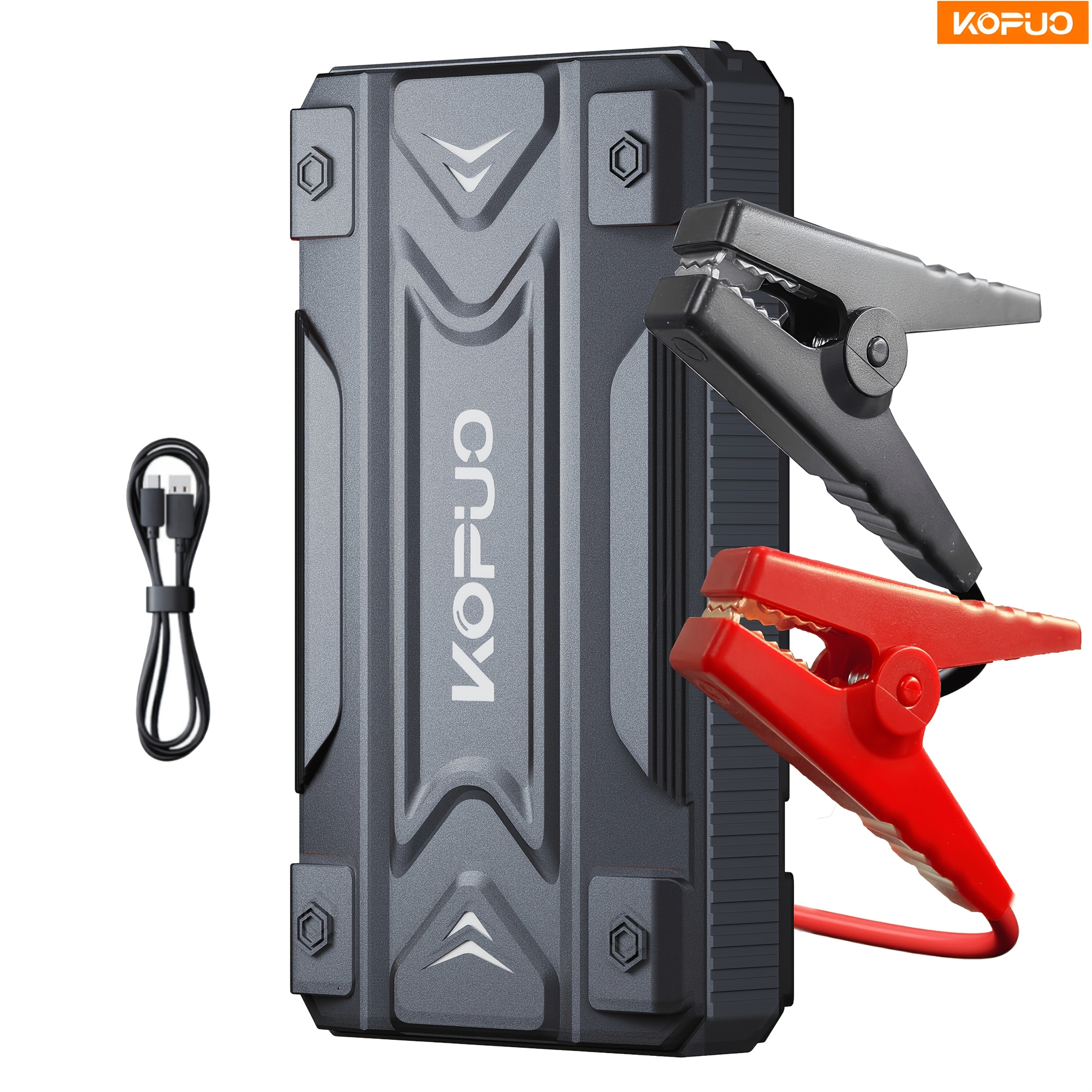 KOPUO 5000A Car Jump Starter (9.0L Gas/8.0L Diesel) Portable Device for Starting Vehicles, 12V Battery Booster with Safety Cables, Quick Charging Capabilities, Lights, Compact Design, Essential for Camping.