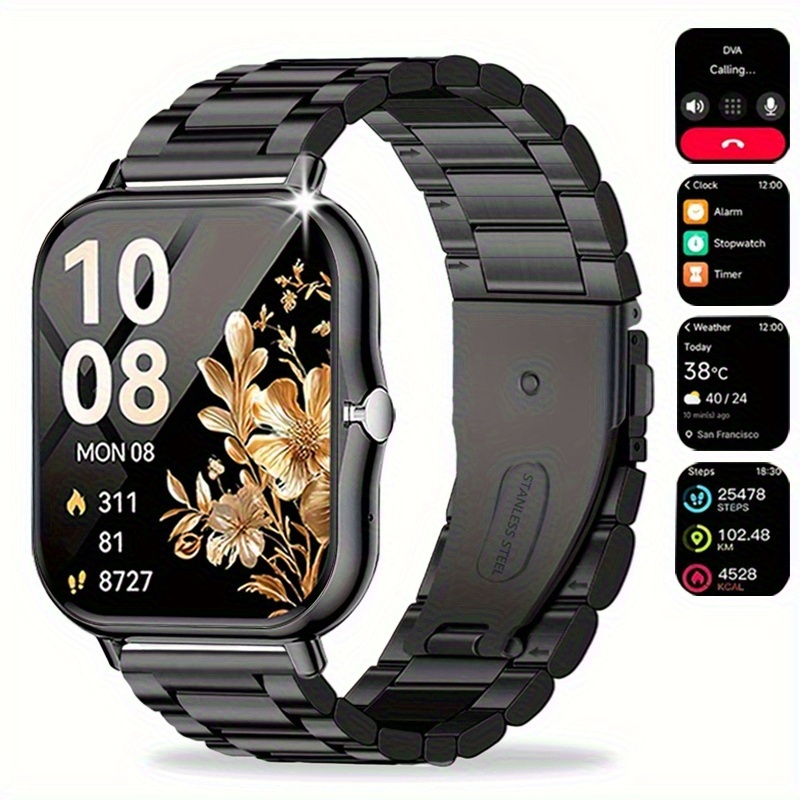 Unisex Smart Watch Compatible for Android/iPhone - Wireless Smartwatch with Touchscreen, Alloy Metal Case, 100+ Modes, Phone Calls, Compatible for iPhone & Android Systems - Ideal Smartwatch Gift for Men & Women
